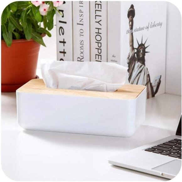 Rectangular Tissue Box Cover for Disposable Paper Facial Tissues, Wooden - Picture 7 of 8